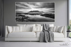 Ryno Botha, Canvas, Table Mountain, Black and White, large, print, art, seascape, sunset, ocean, beach, wood Frame, acrylic, perspex, abstract, minimal, rocks, boulders, rock, oversize, jumbo, wall art, decor, interior
