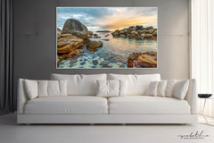 Ryno Botha, Canvas, large, print, art, seascape, sunset, ocean, beach, wood Frame, acrylic glass, perspex, South Africa