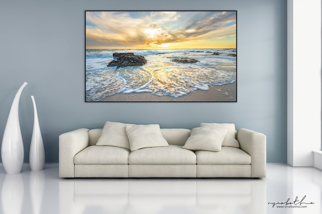 Ryno Botha, Canvas, large, print, art, seascape, sunset, ocean, beach, wood Frame, acrylic glass, perspex, South Africa