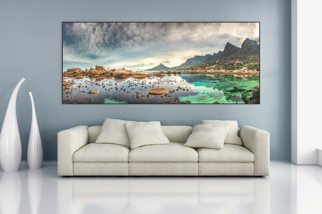 Ryno Botha, Collection, Canvas, large, print, art, seascape, sunrise, ocean, beach, rocks, wood Frame, acrylic glass, perspex, clifton, camps bay, Cape Town, South Africa, Lions Head. 