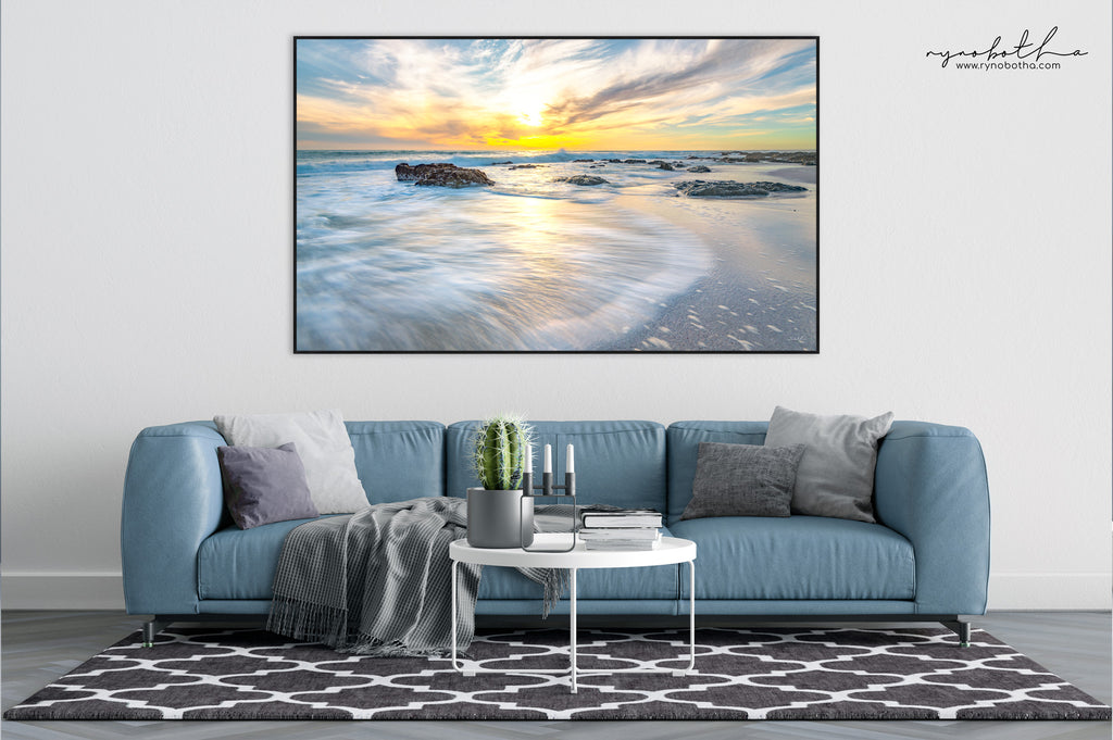 Ryno Botha, Canvas, photo, large, print, art, seascape, sunset, ocean, beach, wood Frame, acrylic glass, perspex, South Africa