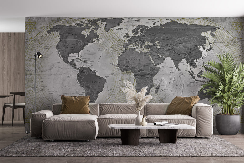 Ryno Botha, World Map, wallpaper, large, print, wall, art, abstract, vintage, ancient, globe, planet, earth, khaki