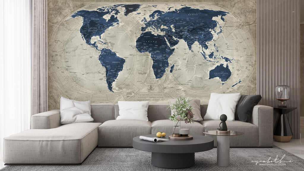 Ryno Botha, World Map, wallpaper, large, print, wall, art, abstract, vintage, ancient, globe, planet, earth, khaki