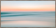 Pastel light yellow/salmon touches of blue & green seascape abstract sunrise.    Alt Text: