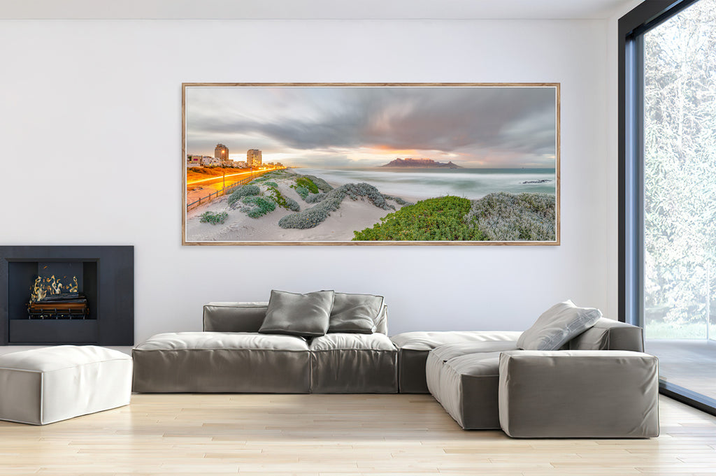   Ryno Botha, Canvas, large, print, art, seascape, sunset, ocean, beach, wood Frame, acrylic, perspex, long exposure, lights, city, table mountain, cape town, south africa