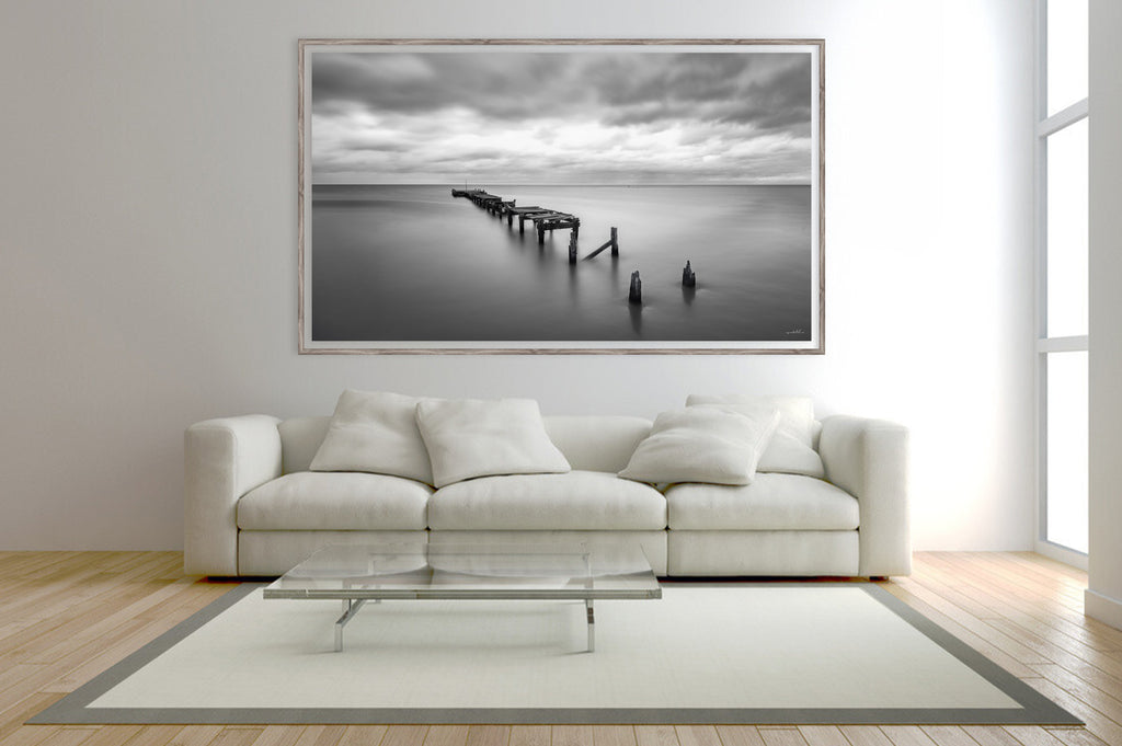 Ryno Botha, Classic Collection, home,black and white, B&W, Monochrome, grayscale, Jetty, Quay, Harbour, Pier, Canvas, large, print, art, seascape, sunset, ocean, beach, bench, wood Frame, acrylic, perspex, glass, abstract, minimal, Strand, Helderberg, Cape Town, South Africa, long exposure, rock, lonely, collection