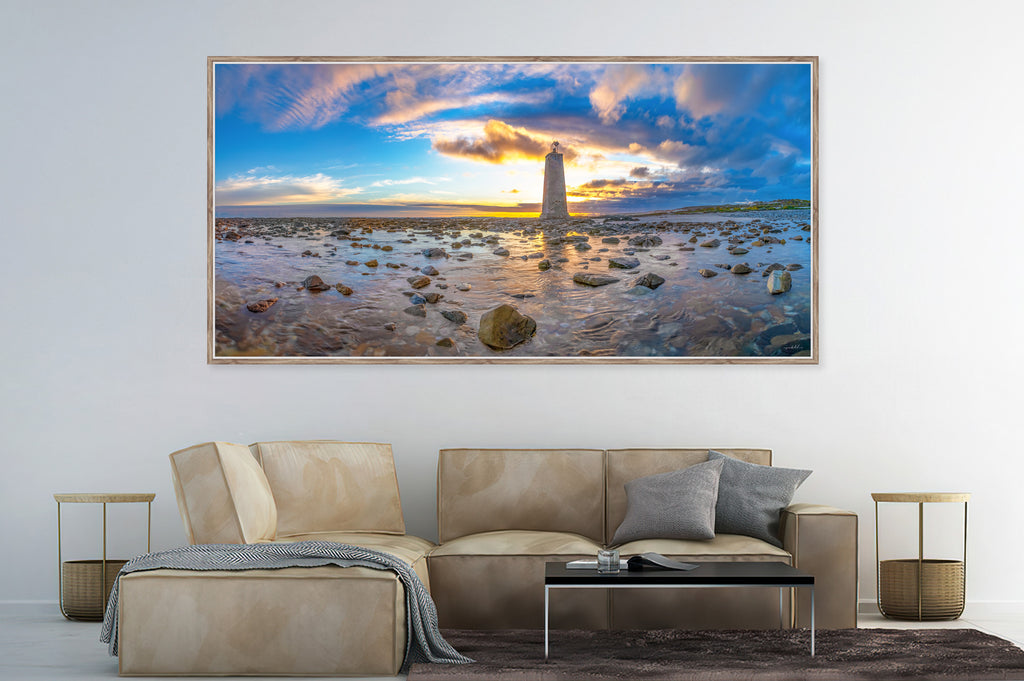  Ryno Botha, Canvas, large, print, art, seascape, sunset, ocean, beach, wood Frame, reflect, rocks, Light House, panorama, rocks