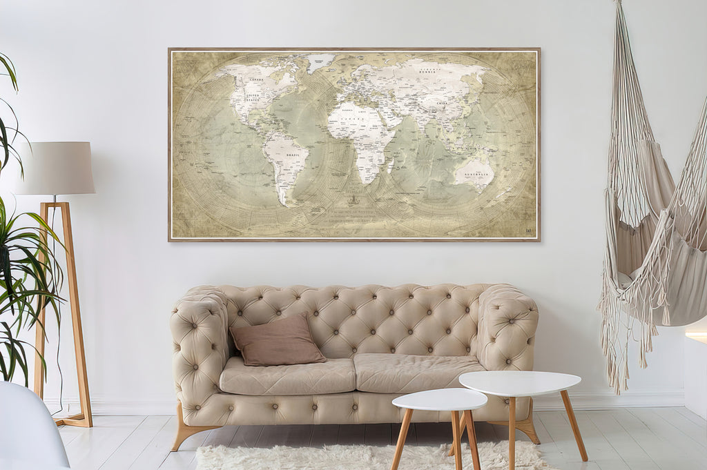 Ryno Botha, World Map, Canvas, large, print, art, wood Frame, abstract, acrylic glass, perspex, minimal, vintage, ancient, globe, planet, earth