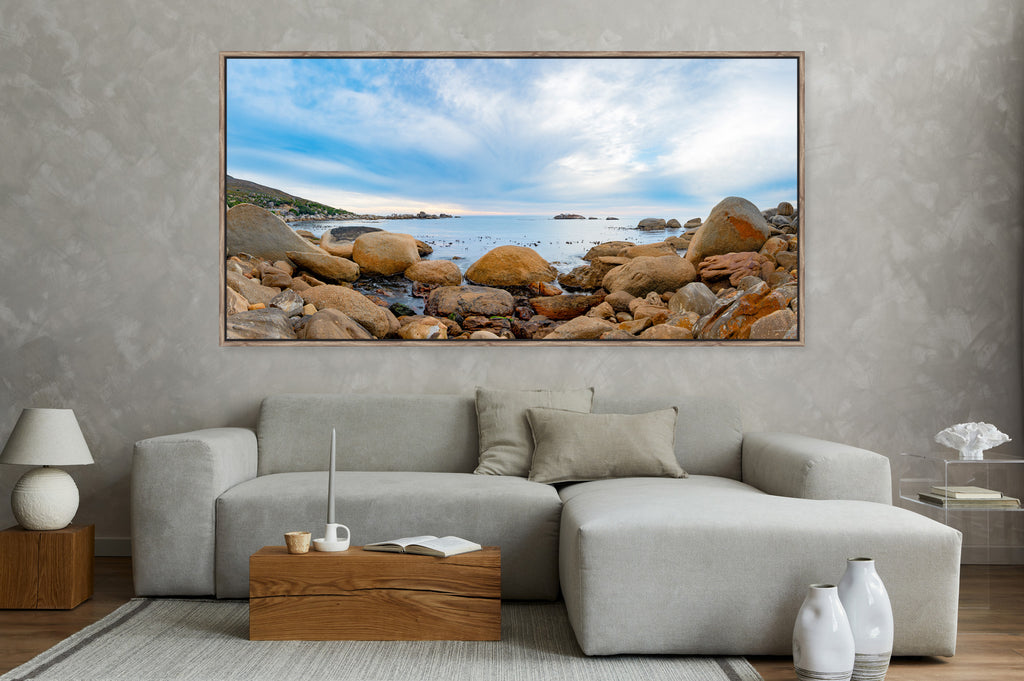  Collection, Ryno Botha, Canvas, large, print, art, seascape, rocks, kelp, sunset, ocean, beach, wood Frame, glass acrylic, perspex, Camps Bay, Clifton, Cape Town