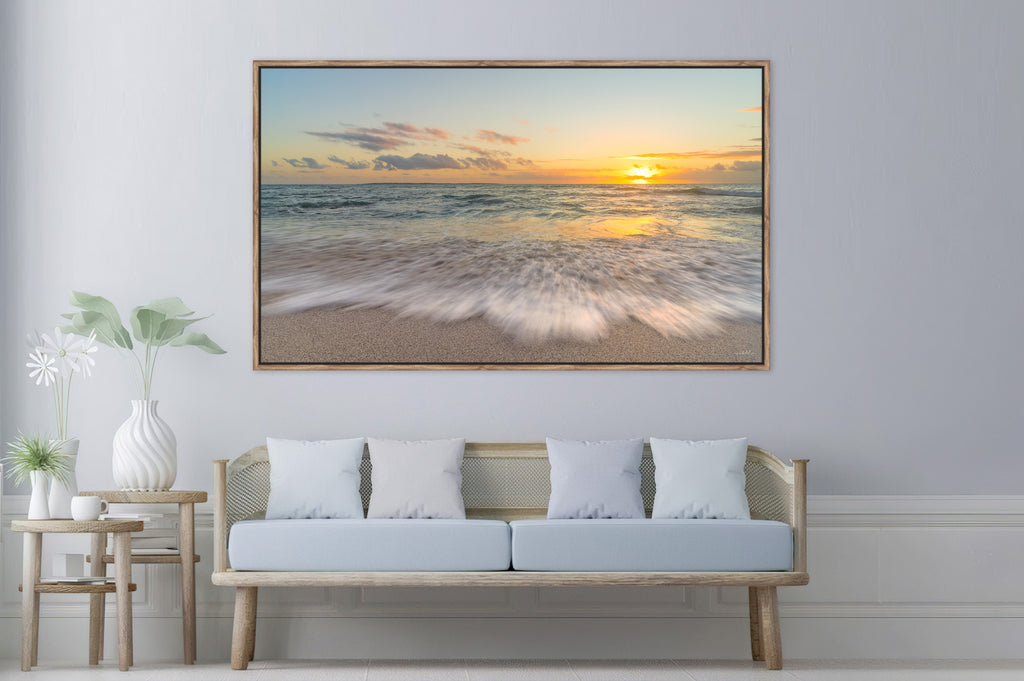 Ryno Botha, Canvas, large, print, art, seascape, sunset, ocean, beach, wood Frame, acrylic glass, perspex
