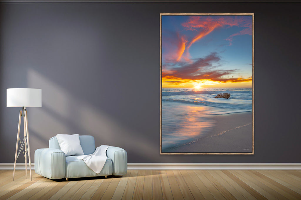 Ryno Botha, Canvas, large, print, art, seascape, sunset, ocean, beach, wood Frame, glass acrylic, perspex