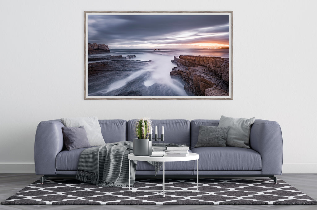 Ryno Botha, Classic Collection, home,black, Hermanus, Harbour, Pier, Canvas, large, print, art, seascape, sunset, ocean, beach, wood Frame, acrylic, perspex, glass, abstract, minimal, Cape Town, South Africa, long exposure, rock, lonely, collection