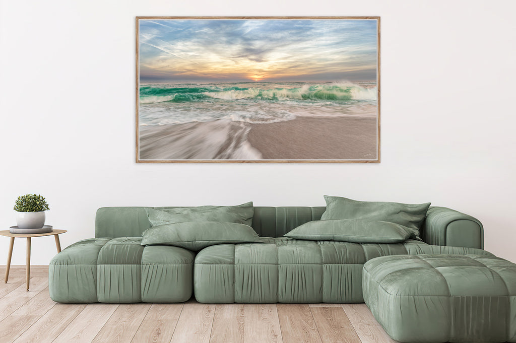 Ryno Botha, Canvas, large, print, art, seascape, sunset, ocean, beach, wood Frame, acrylic glass, perspex