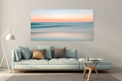 Pastel light yellow/salmon touches of blue & green seascape abstract sunrise.    Alt Text: