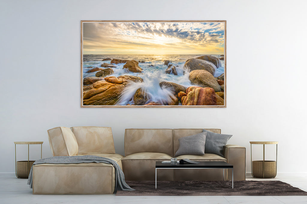 Ryno Botha, Canvas, large, print, art, seascape, sunset, ocean, beach, wood Frame, abstract, glass acrylic, perspex