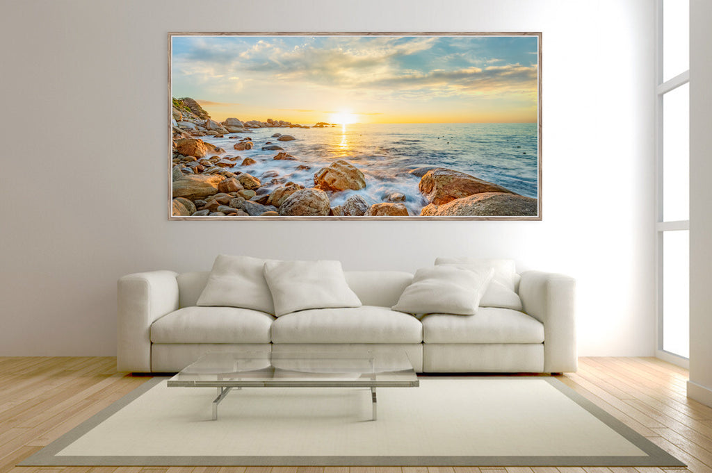  Ryno Botha, Canvas, large, print, art, seascape, sunset, ocean, beach, wood Frame, glass acrylic, perspex, rocks, kelp