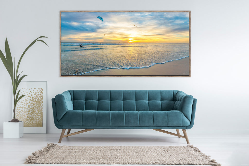 Ryno Botha, Canvas, large, print, art, seascape, sunset, ocean, beach, wood Frame, acrylic glass, perspex, minimal, oversized, jumbo, kite surf