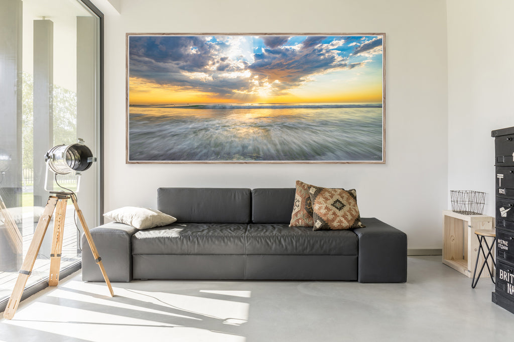 Ryno Botha, Canvas, large, print, art, seascape, sunset, ocean, beach, wood Frame, acrylic glass, perspex, minimal, oversized, jumbo