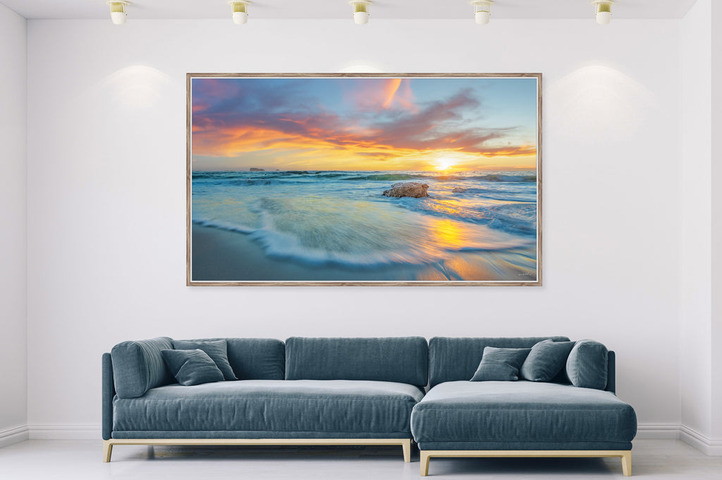 Ryno Botha, Canvas, large, print, art, seascape, sunset, ocean, beach, wood Frame, acrylic, Acrylic Glass / Perspex 